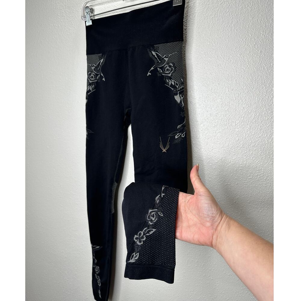 Lucas Hugh Black Technical Knit Hummingbird Crop Top & Leggings Set M
